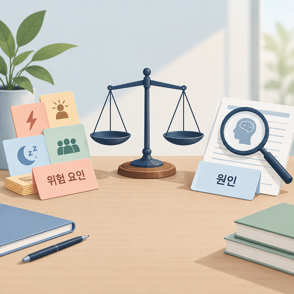 AI 생성 설명 이미지: 안산한의원 건강정보에서 ‘위험 요인’과 ‘원인’ 구분하기